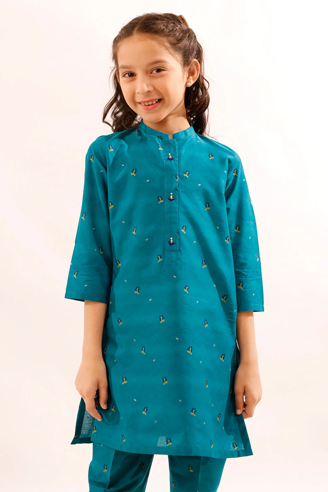 Stitched Cotton Jacquard Shirt/trouser For Kids - Image 3