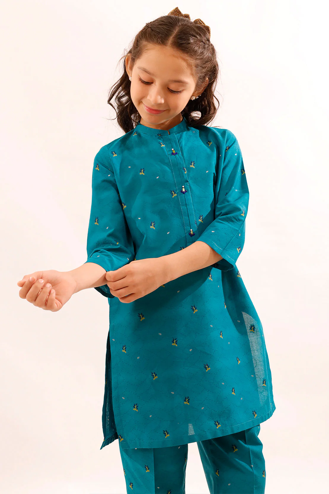 Stitched Cotton Jacquard Shirt/trouser For Kids - Image 4