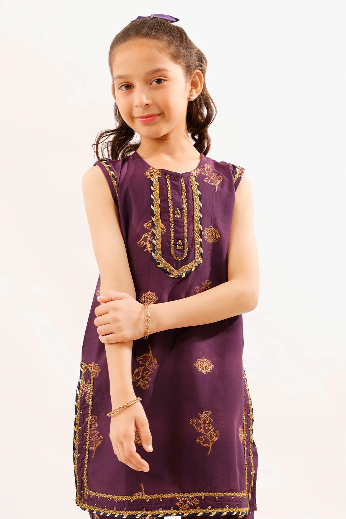Stitched Cotton Jacquard Shirt/trouser For Kids