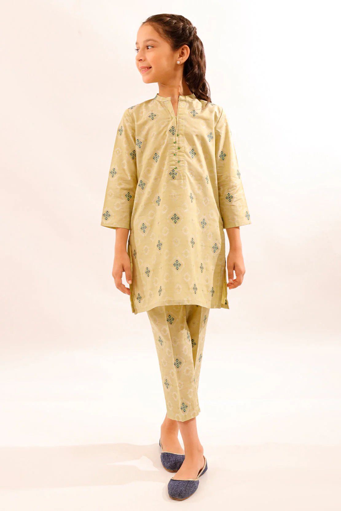 Stitched Cotton Jacquard Shirt/trouser For Kids - Image 3