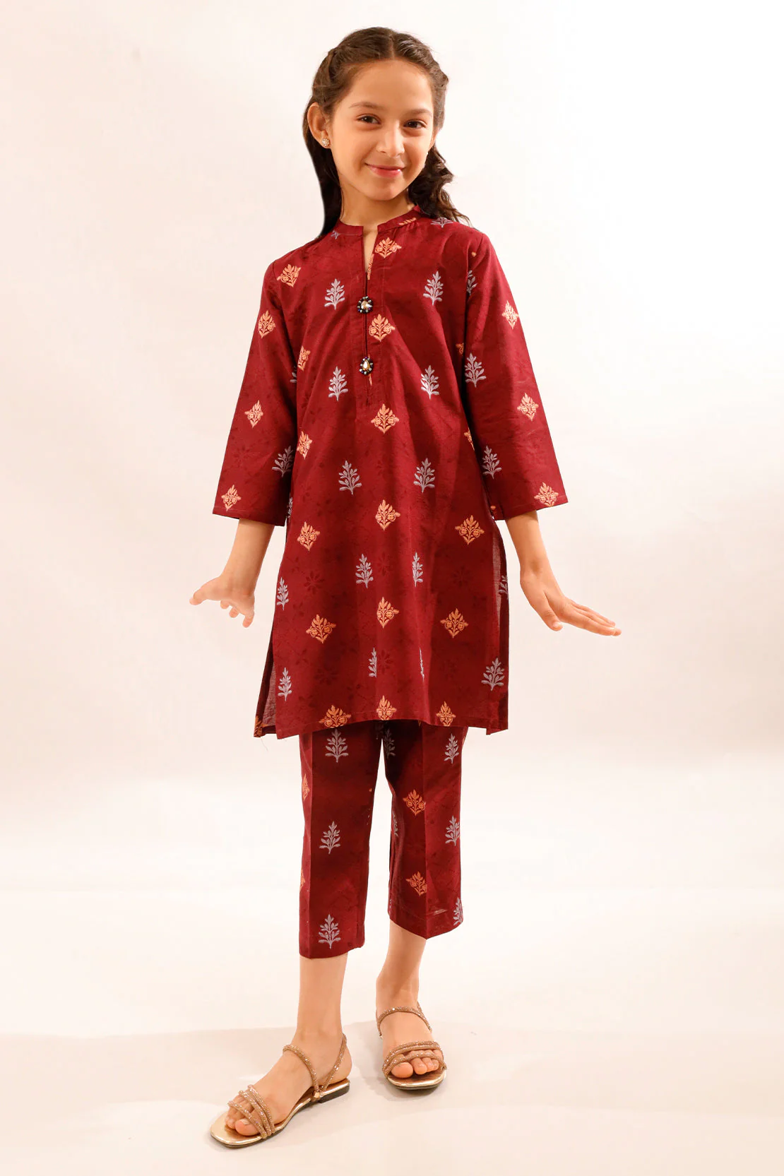 Stitched Cotton Jacquard Shirt/trouser For Kids - Image 2