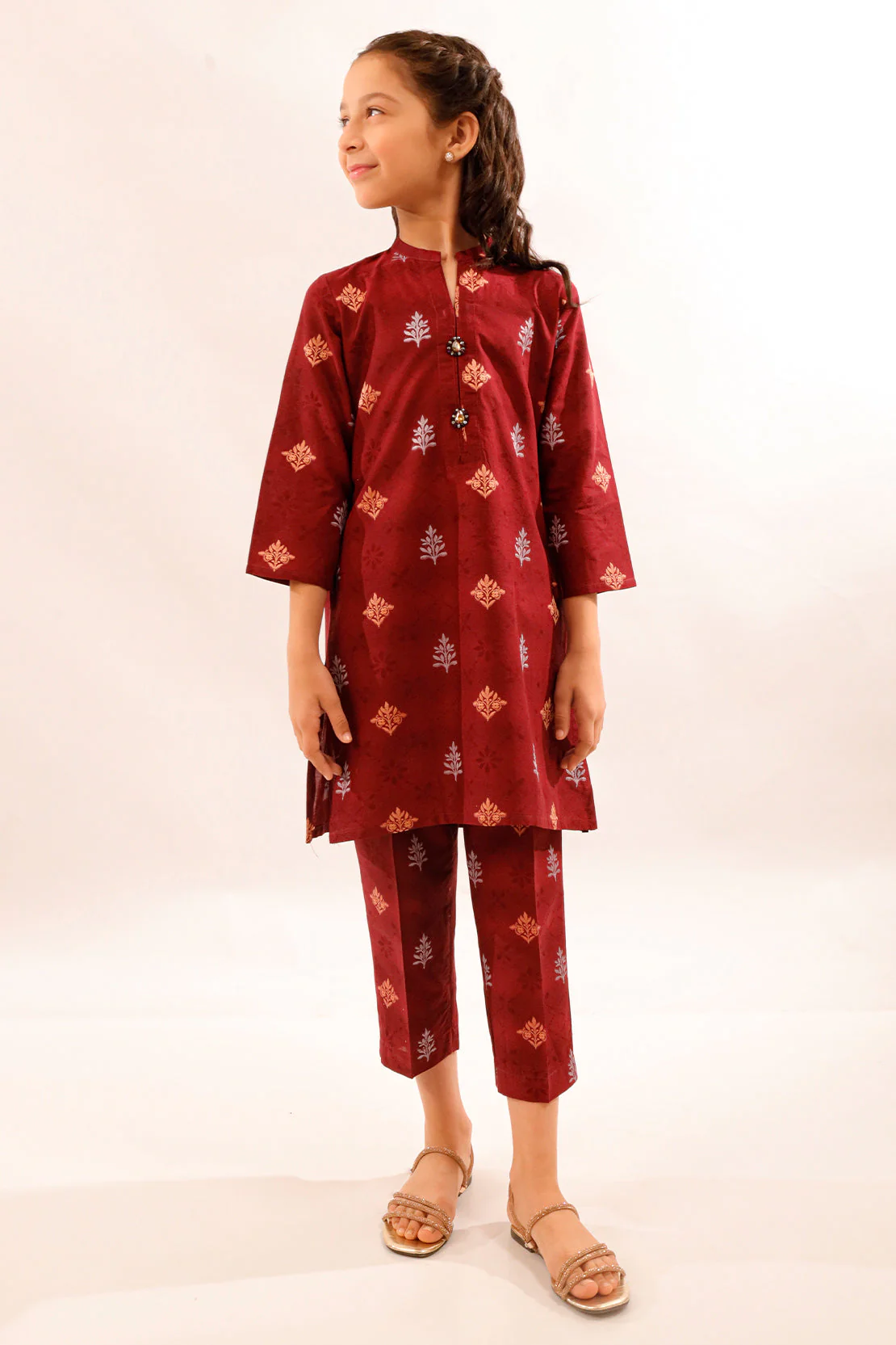 Stitched Cotton Jacquard Shirt/trouser For Kids - Image 4