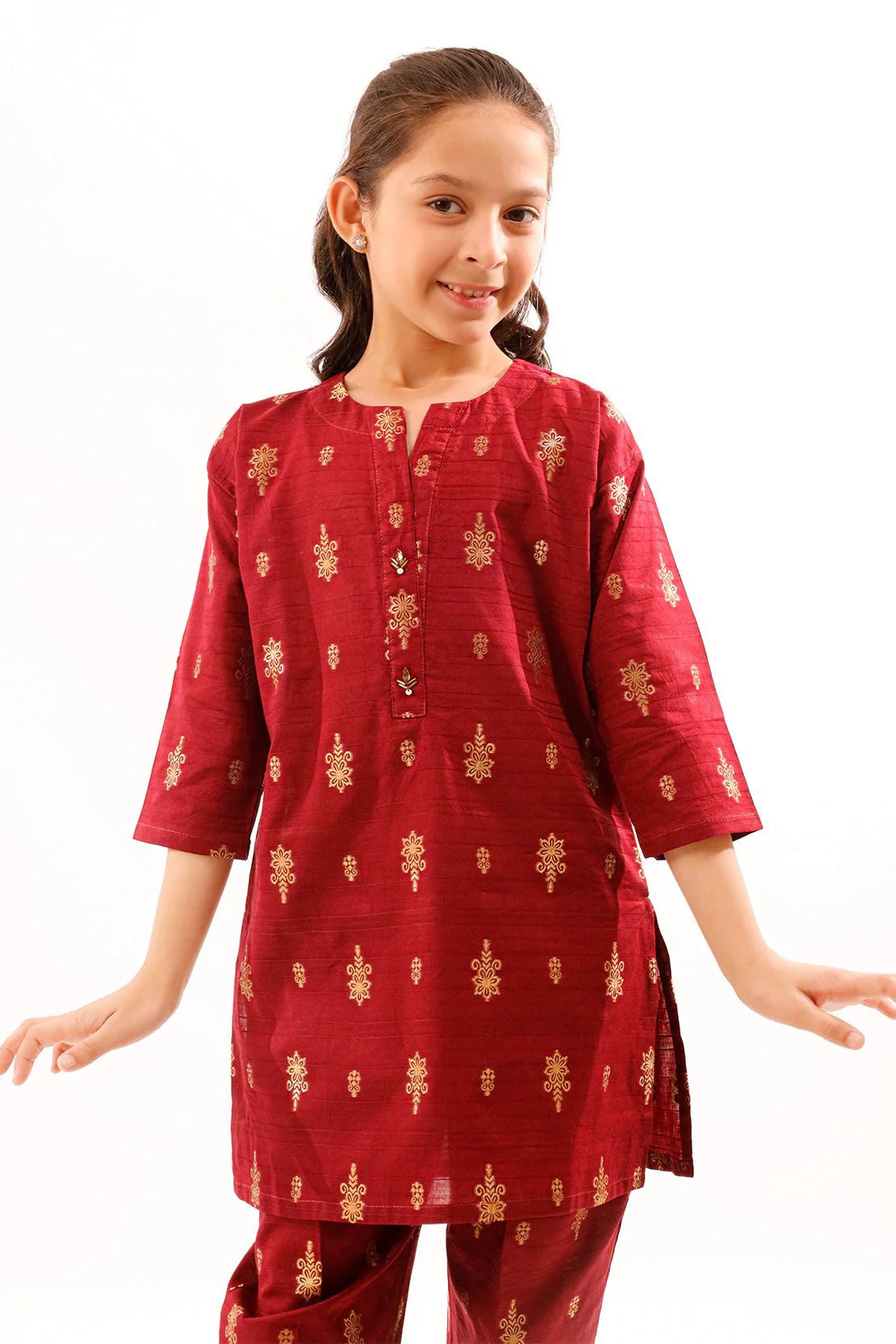 Stitched Cotton Jacquard Shirt/trouser For Kids