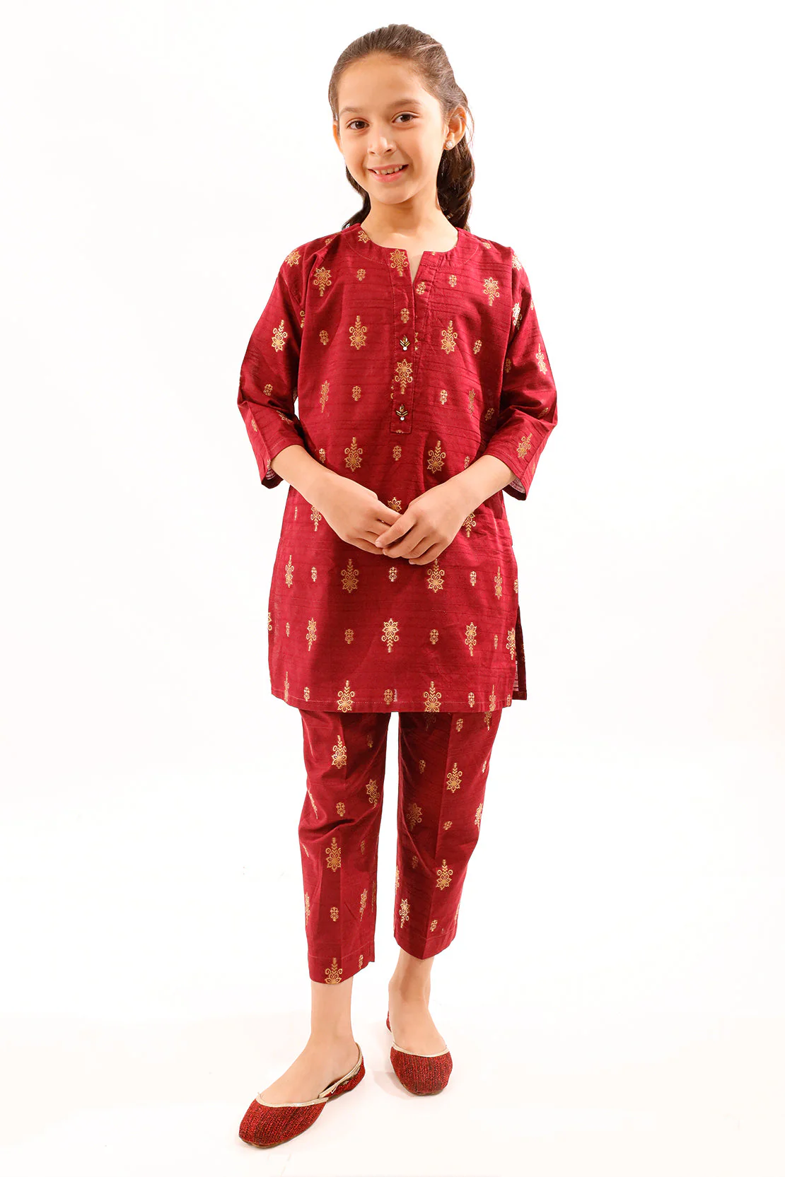 Stitched Cotton Jacquard Shirt/trouser For Kids - Image 2