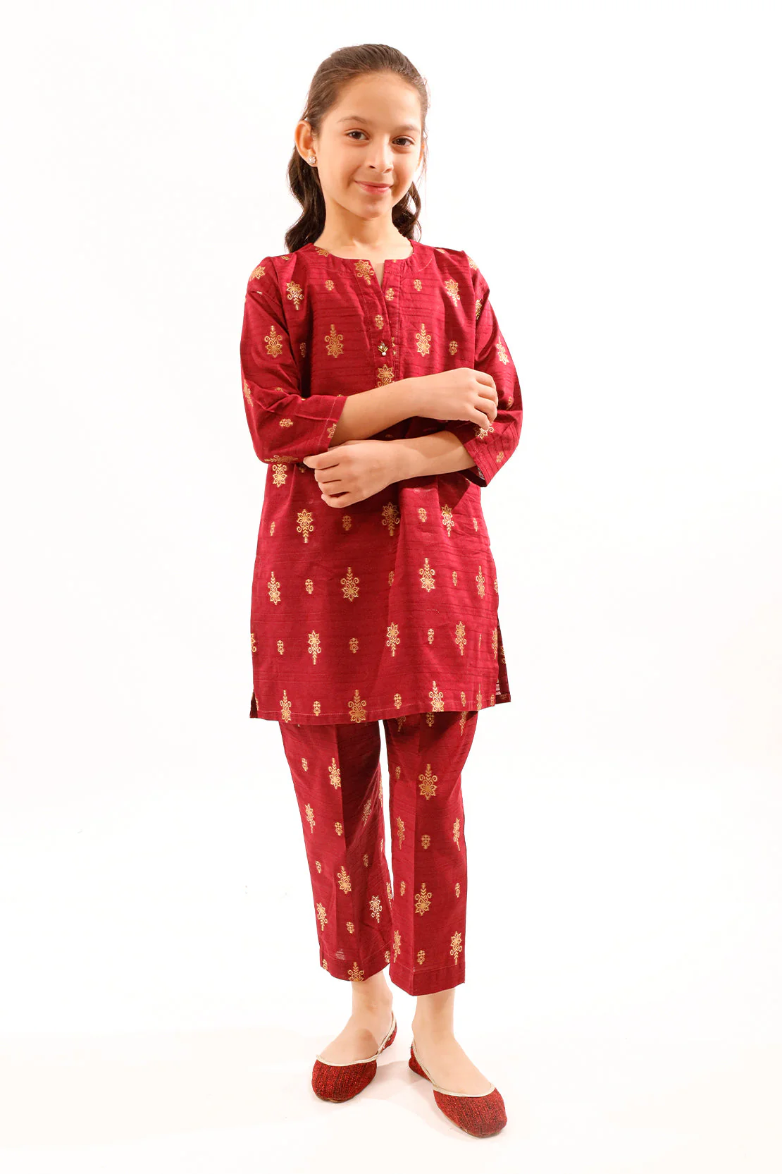 Stitched Cotton Jacquard Shirt/trouser For Kids - Image 3