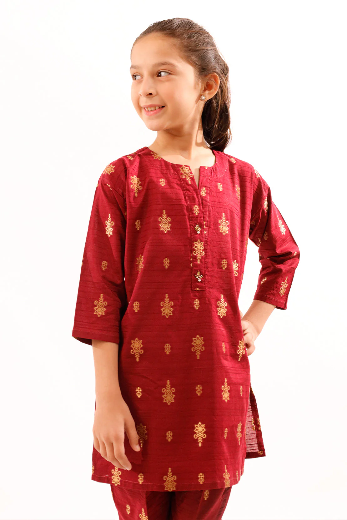 Stitched Cotton Jacquard Shirt/trouser For Kids - Image 4