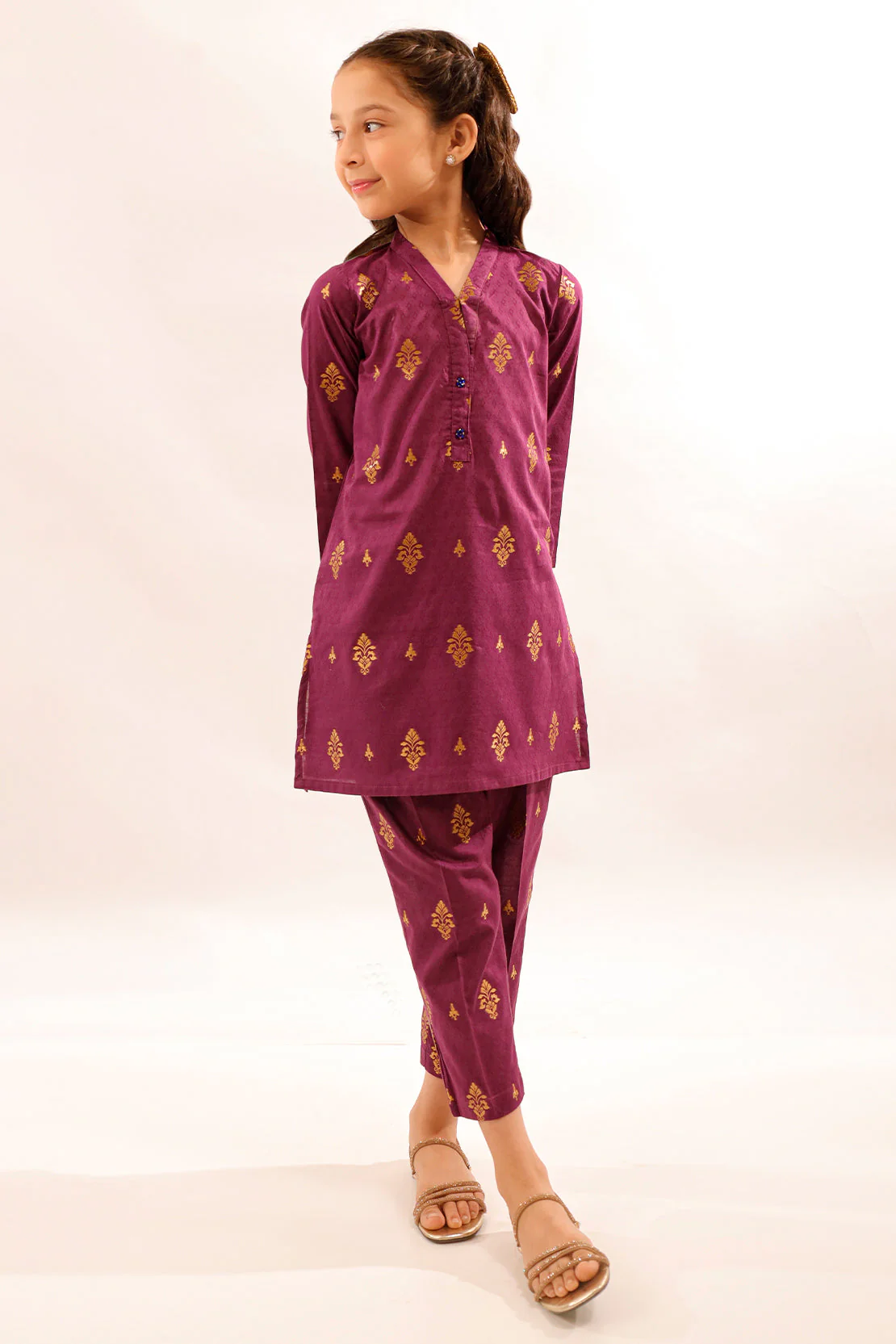Stitched Cotton Jacquard Shirt/trouser For Kids - Image 2