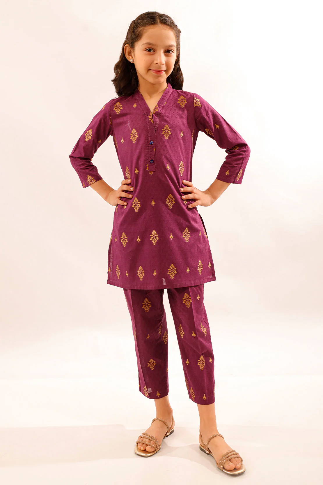 Stitched Cotton Jacquard Shirt/trouser For Kids - Image 3