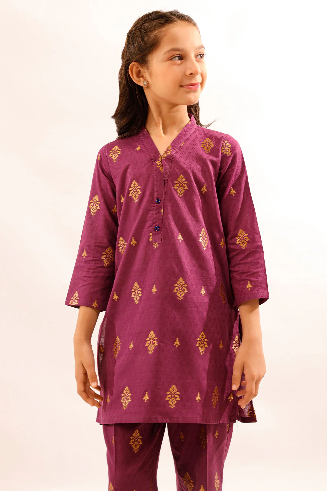 Stitched Cotton Jacquard Shirt/trouser For Kids - Image 5