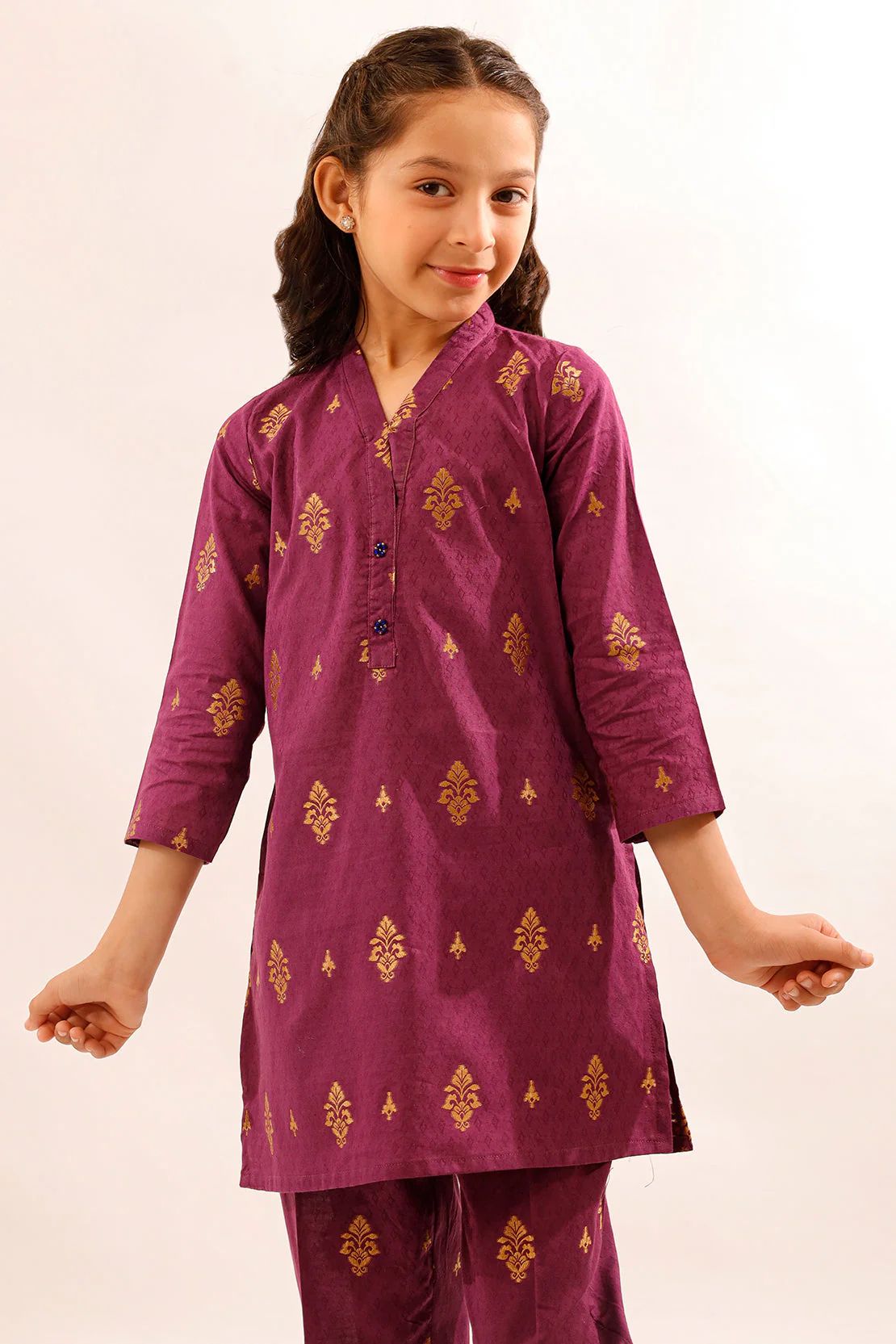 Stitched Cotton Jacquard Shirt/trouser For Kids - Image 6
