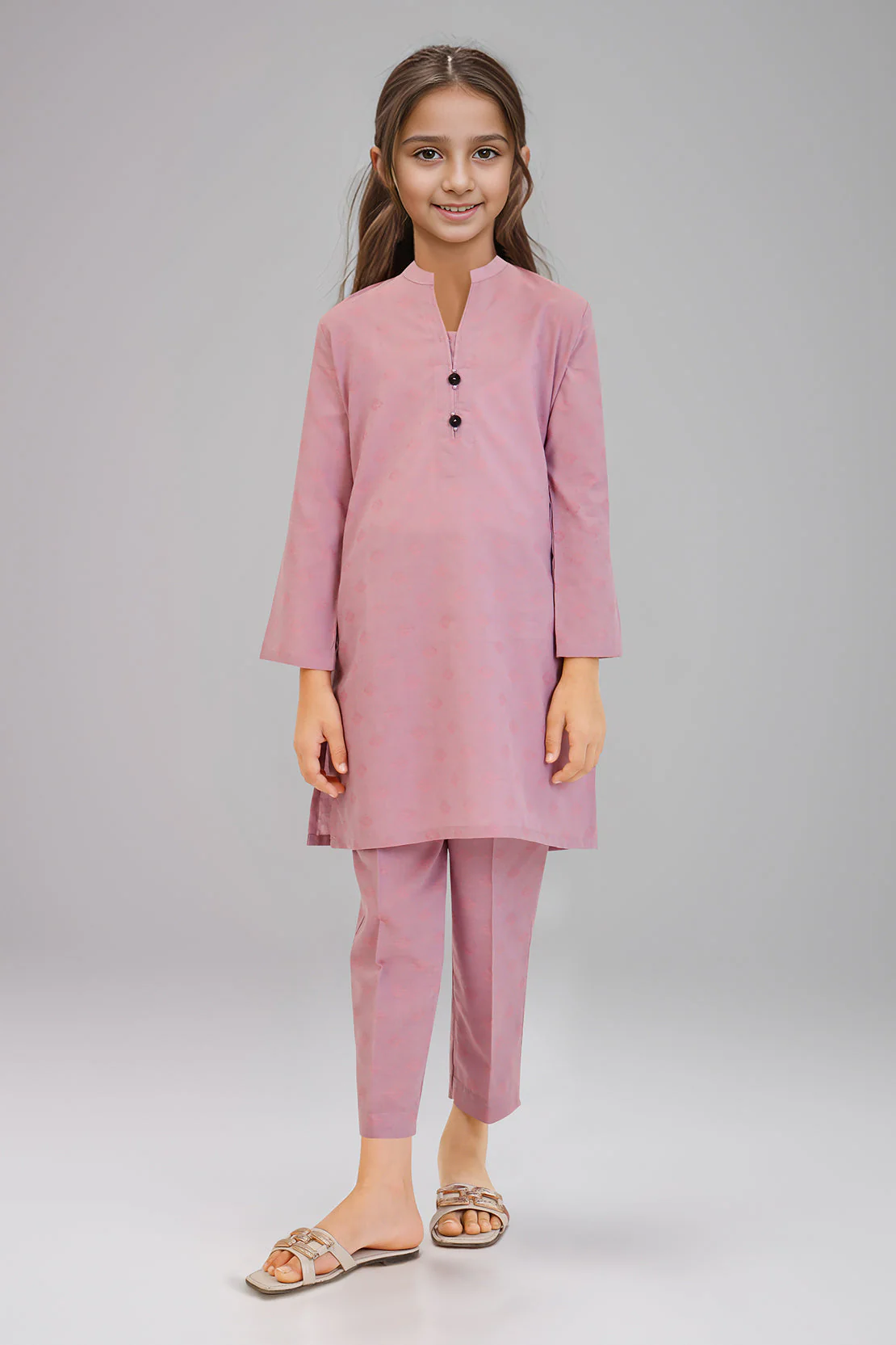 Stitched Cotton Jacquard Shirt/trouser For Kids