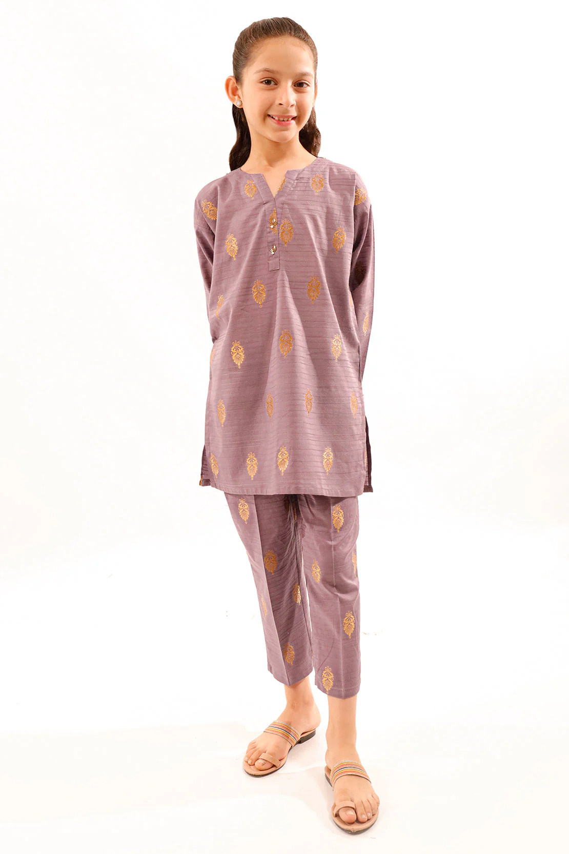 Stitched Cotton Jacquard Shirt/trouser For Kids
