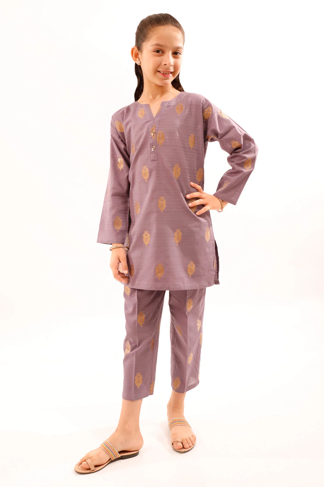 Stitched Cotton Jacquard Shirt/trouser For Kids - Image 2