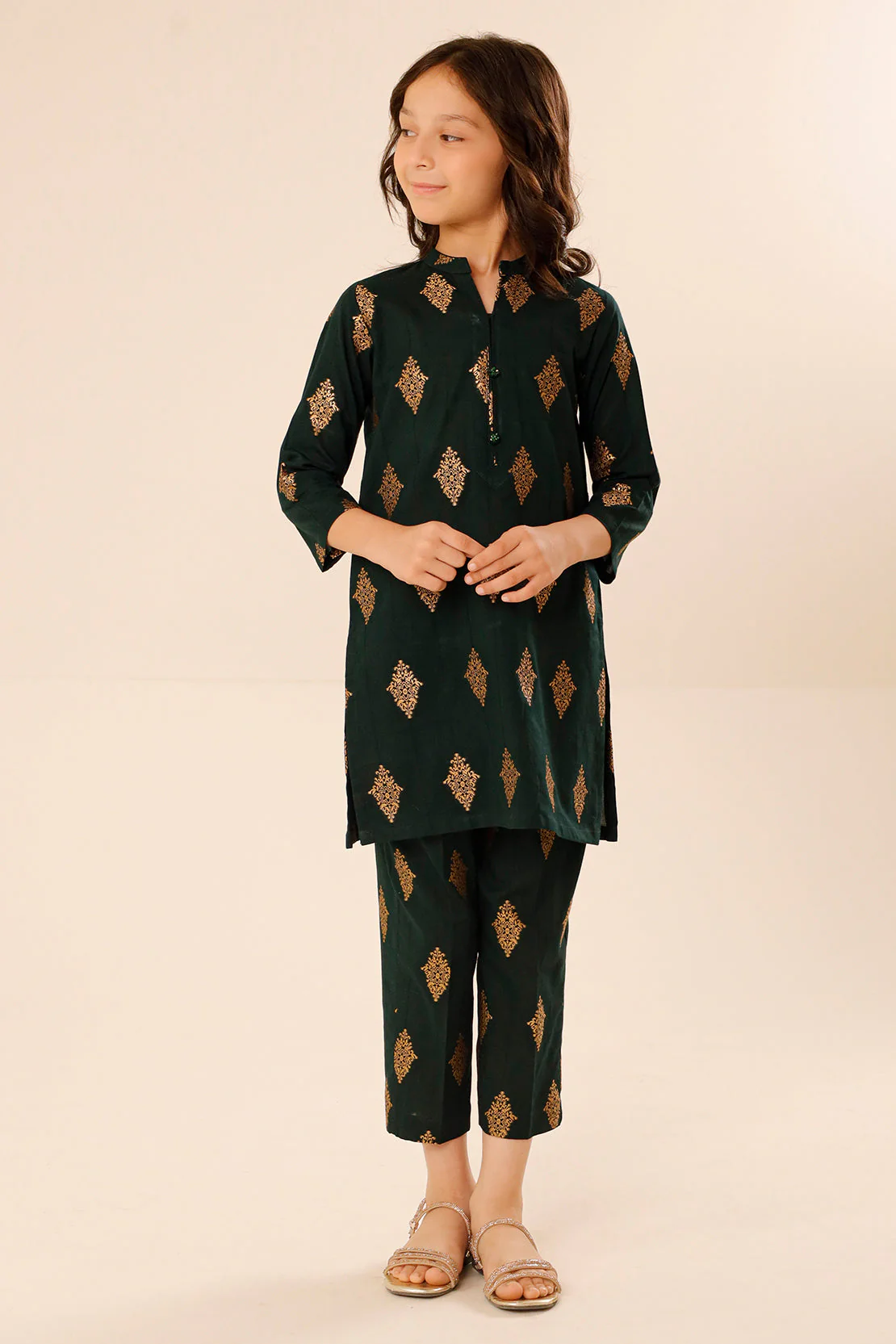 Stitched Cotton Jacquard Shirt/trouser For Kids