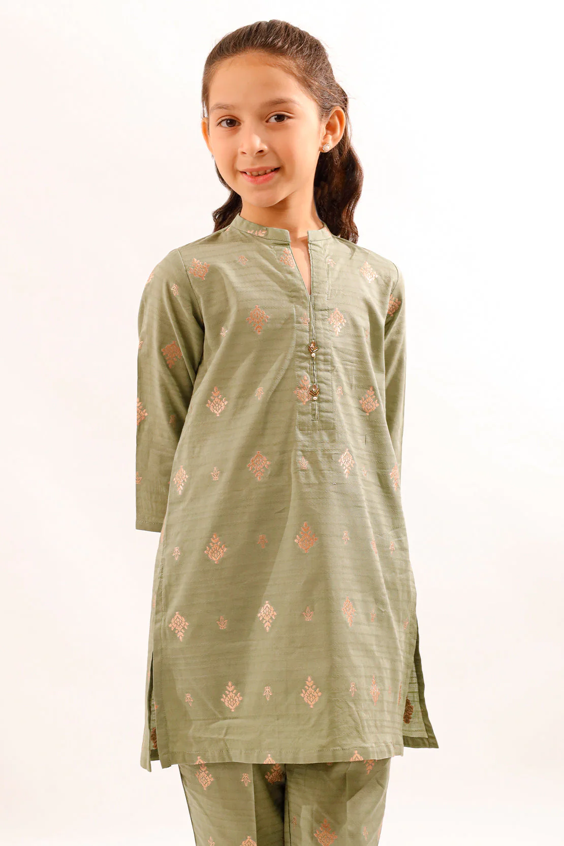 Stitched Cotton Jacquard Shirt/trouser For Kids - Image 4