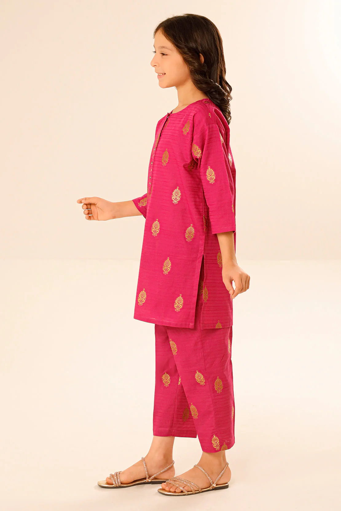 Stitched Cotton Jacquard Shirt/trouser For Kids - Image 2