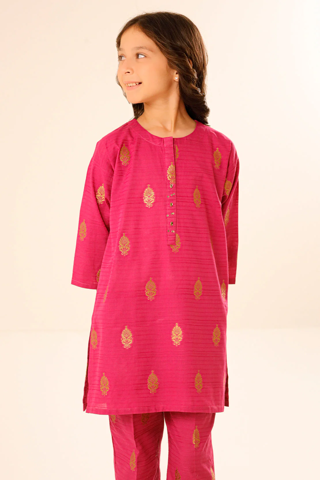 Stitched Cotton Jacquard Shirt/trouser For Kids - Image 3