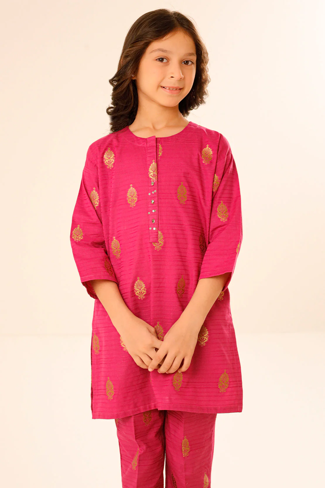 Stitched Cotton Jacquard Shirt/trouser For Kids - Image 4
