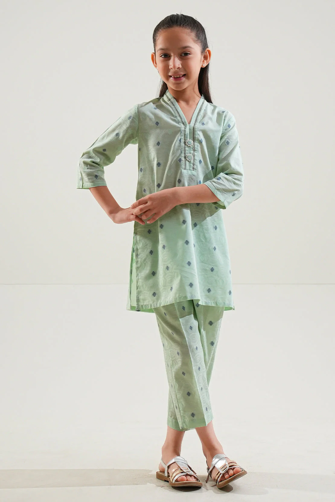 Stitched Cotton Jacquard Shirt/trouser For Kids - Image 3