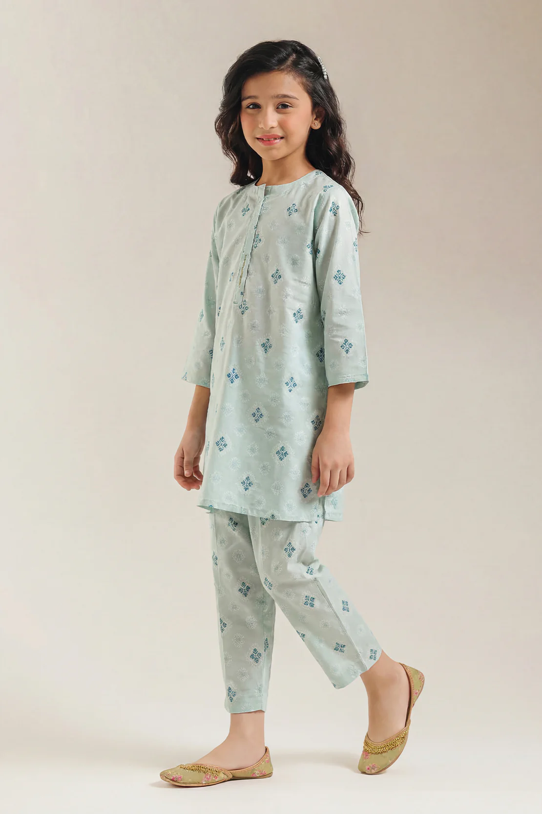 Stitched Cotton Jacquard Shirt/trouser For Kids