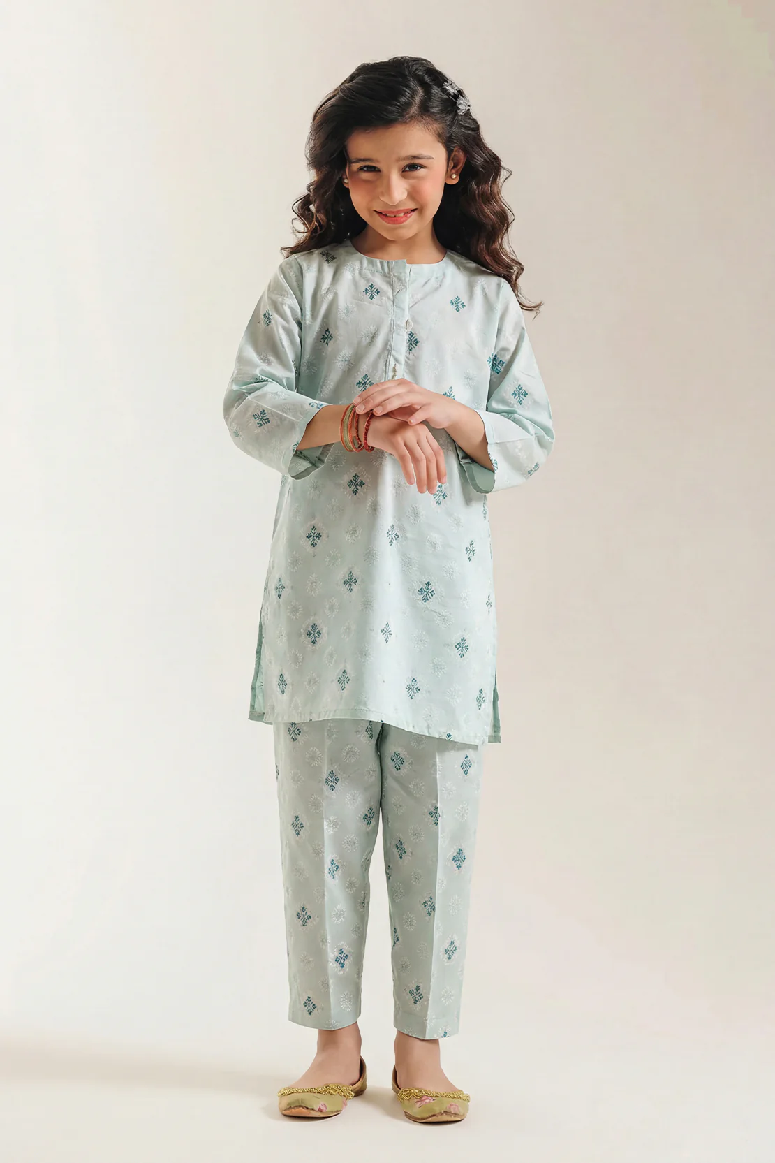 Stitched Cotton Jacquard Shirt/trouser For Kids - Image 2