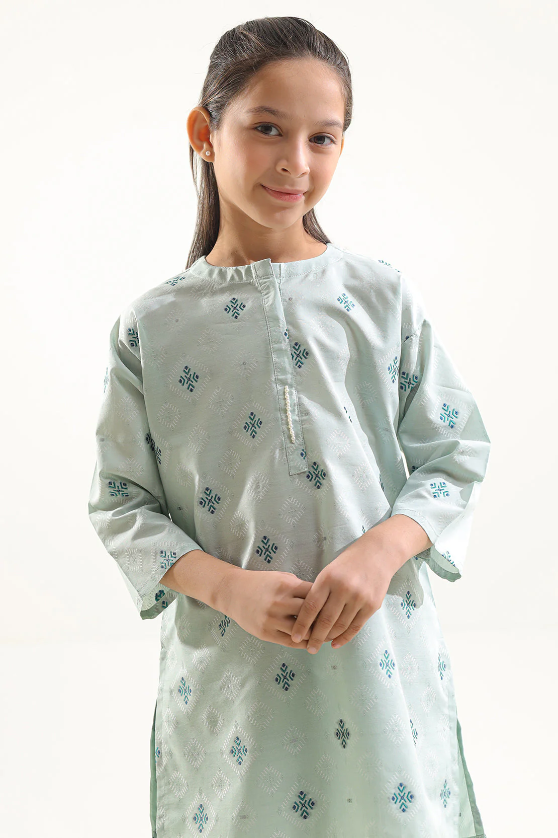 Stitched Cotton Jacquard Shirt/trouser For Kids - Image 4