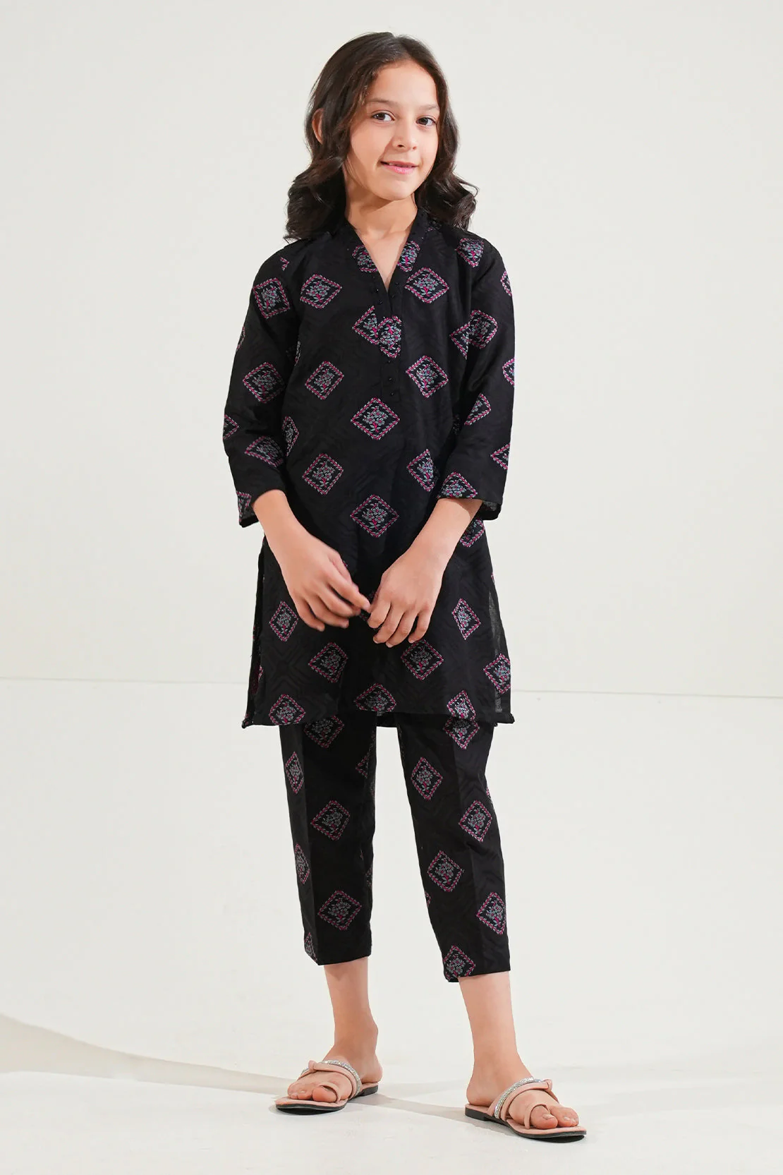 Stitched Cotton Jacquard Shirt/trouser For Kids - Image 3