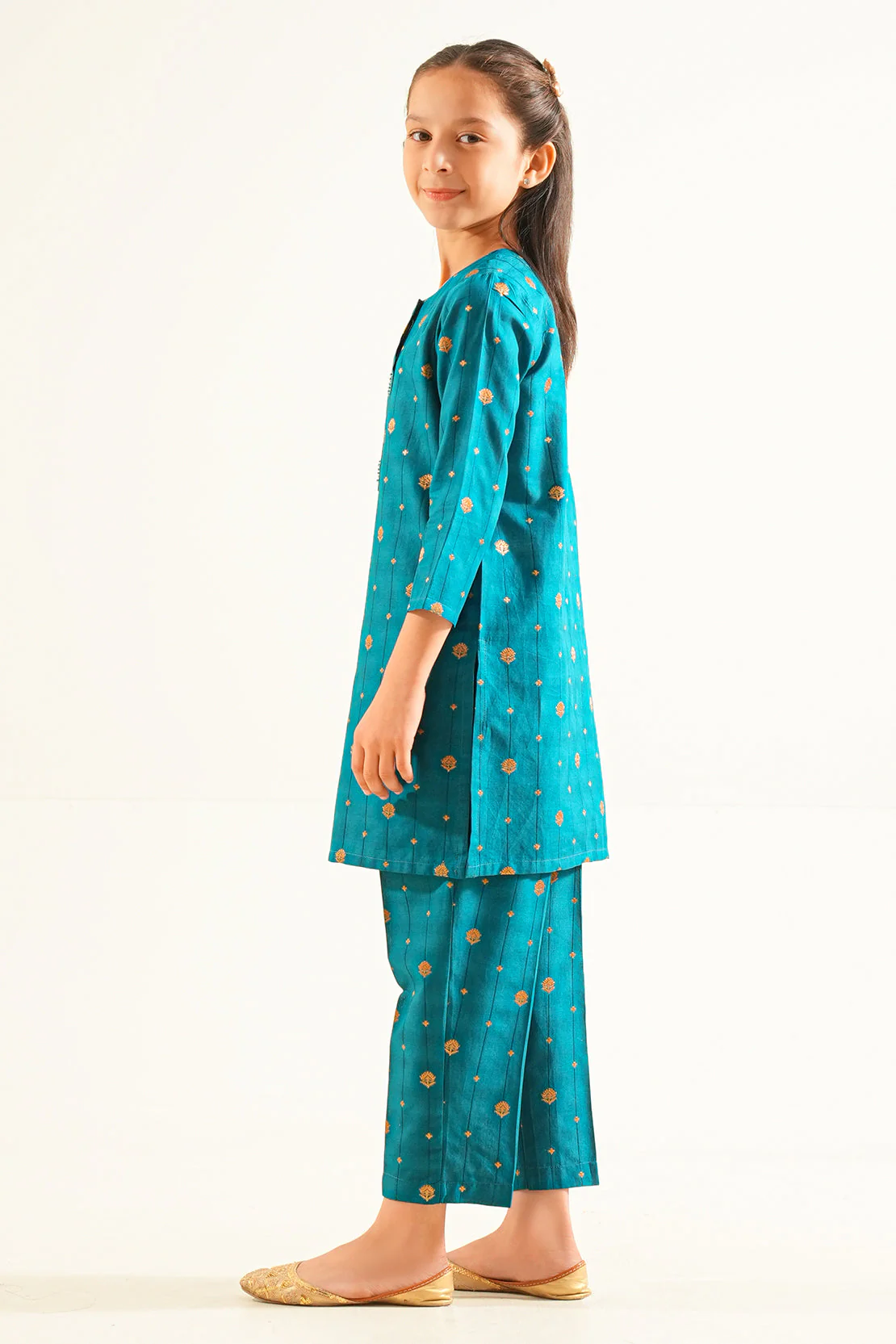 Stitched Cotton Jacquard Shirt/trouser For Kids - Image 3