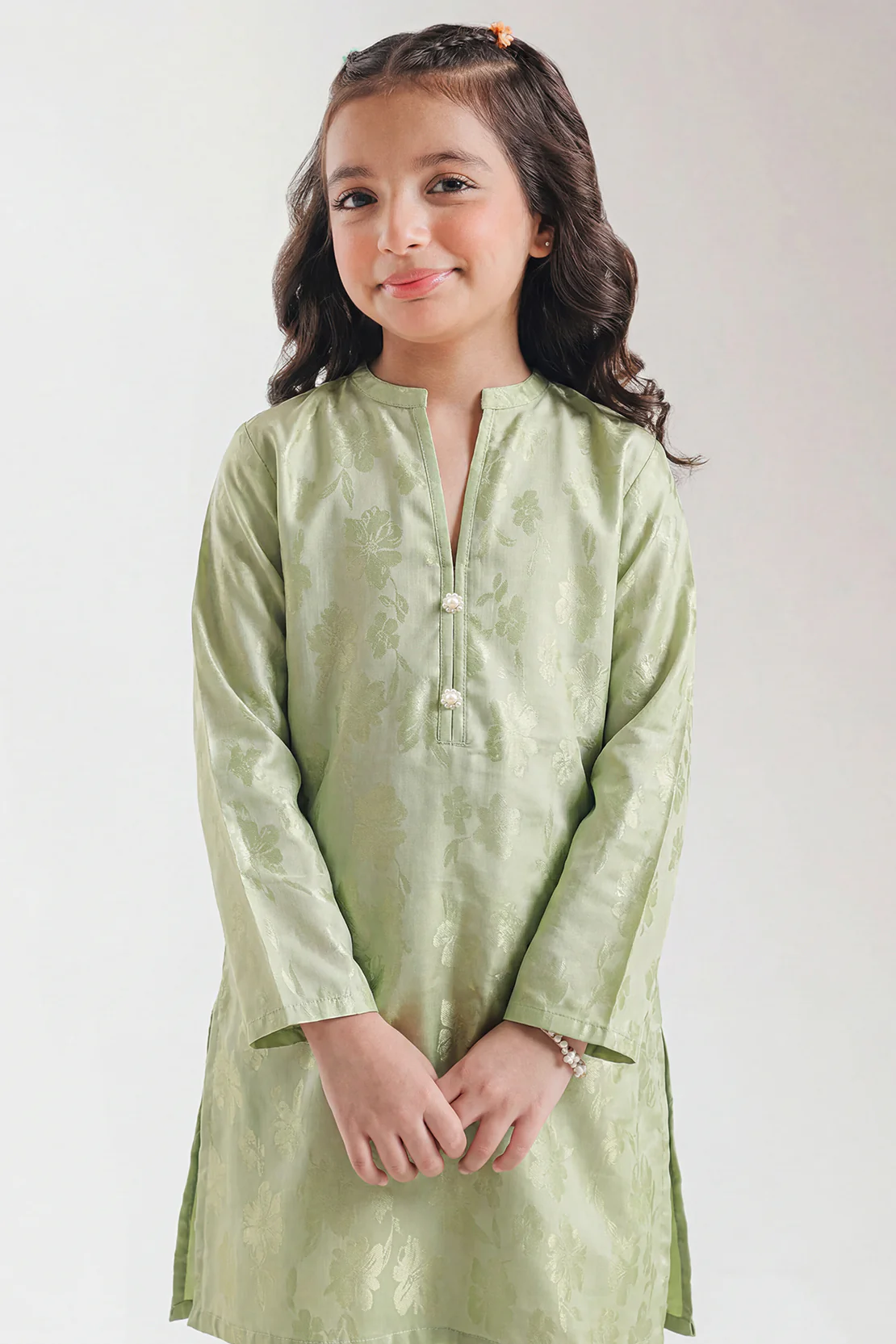 Stitched Cotton Jacquard Shirt/trouser For Kids - Image 2
