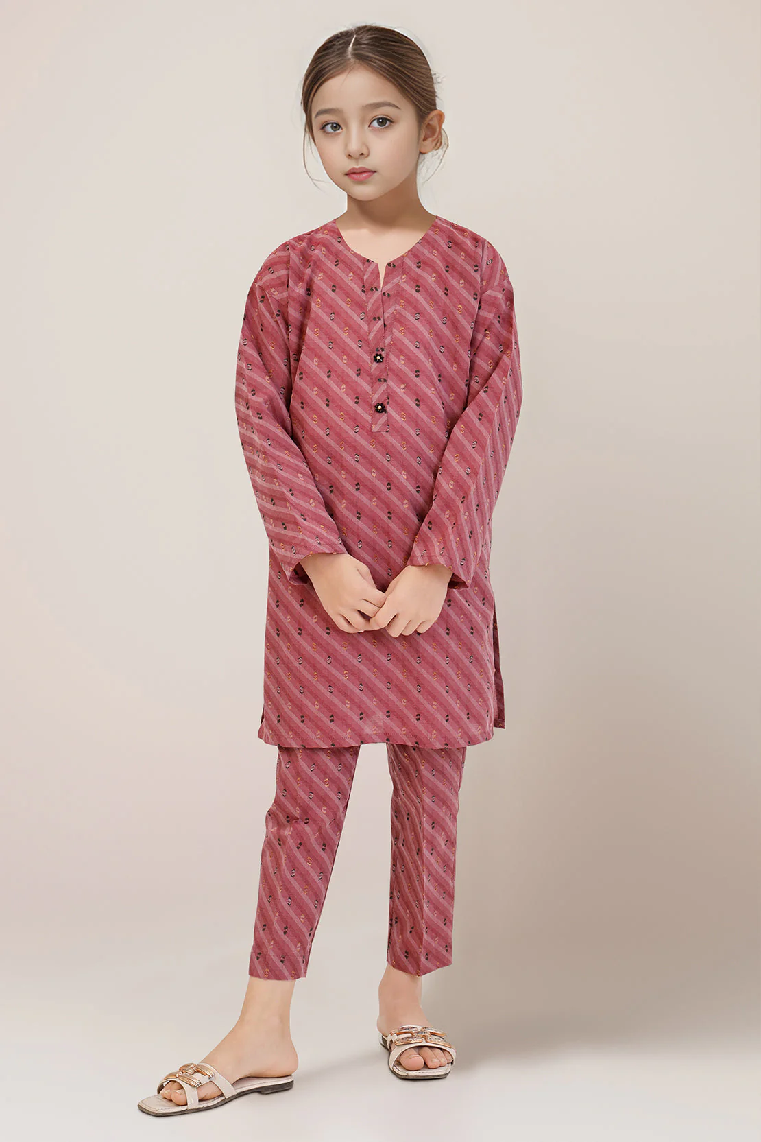 Stitched Cotton Jacquard Shirt/trouser For Kids