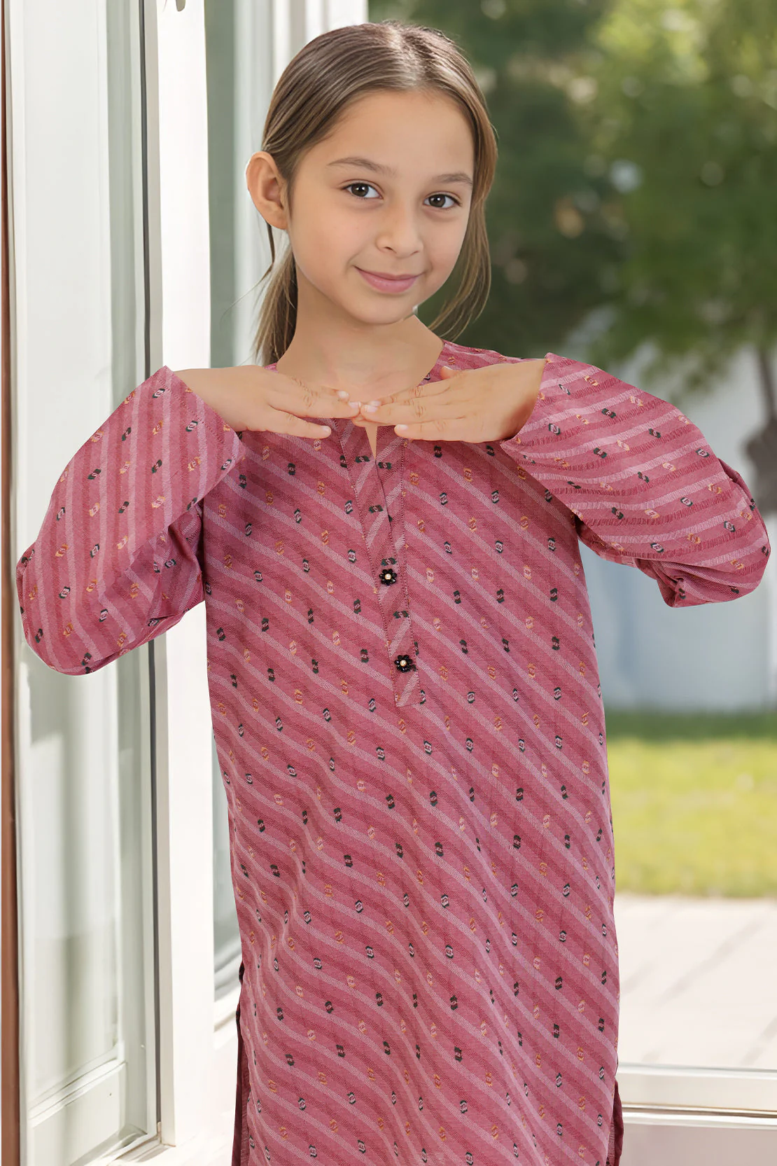 Stitched Cotton Jacquard Shirt/trouser For Kids - Image 2