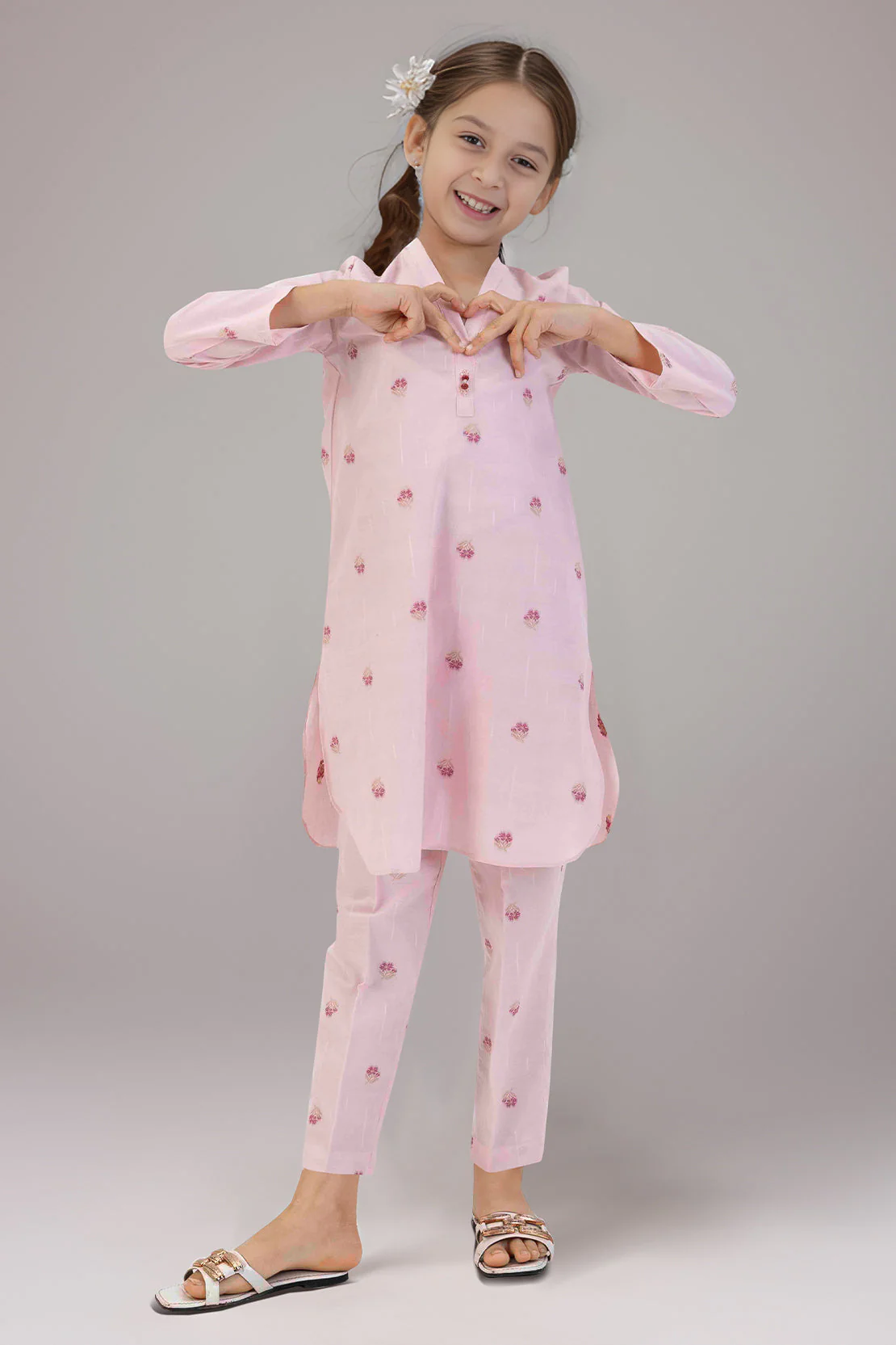 Stitched Cotton Jacquard Shirt/trouser For Kids