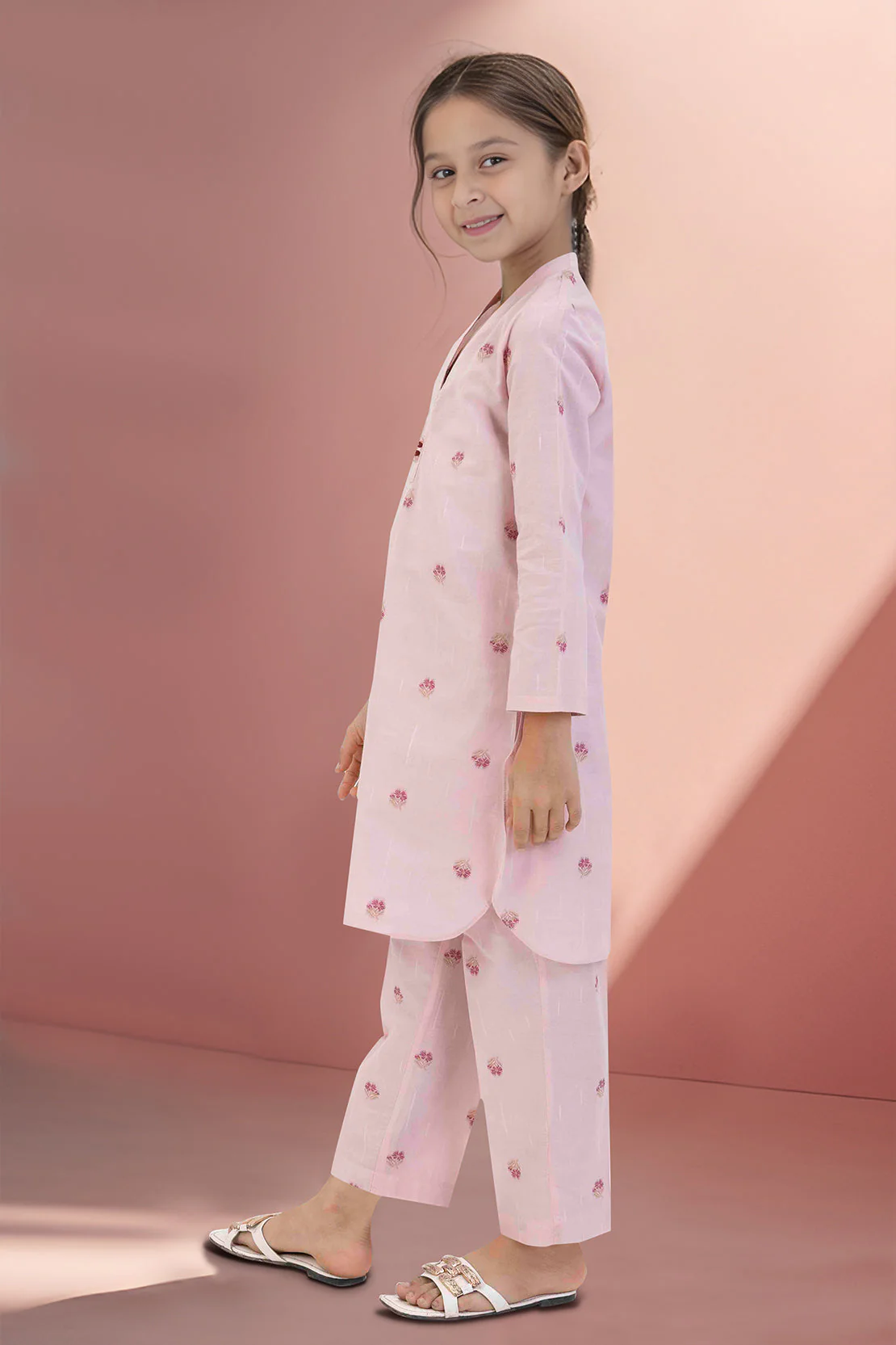 Stitched Cotton Jacquard Shirt/trouser For Kids - Image 2