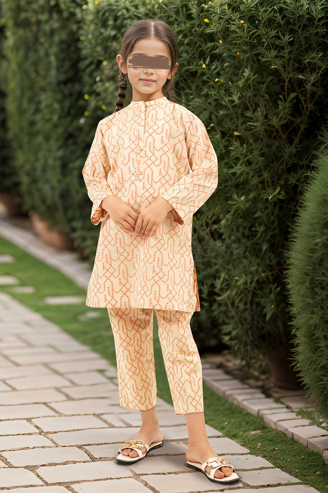 Stitched Cotton Jacquard Shirt/trouser For Kids