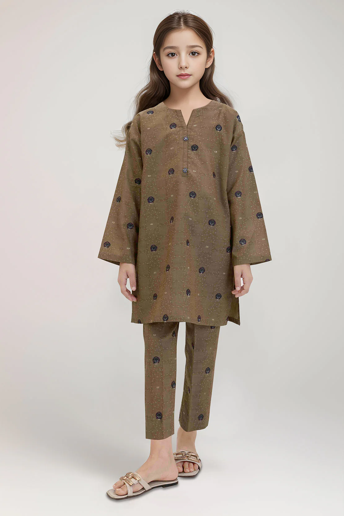 Stitched Cotton Jacquard Shirt/trouser For Kids