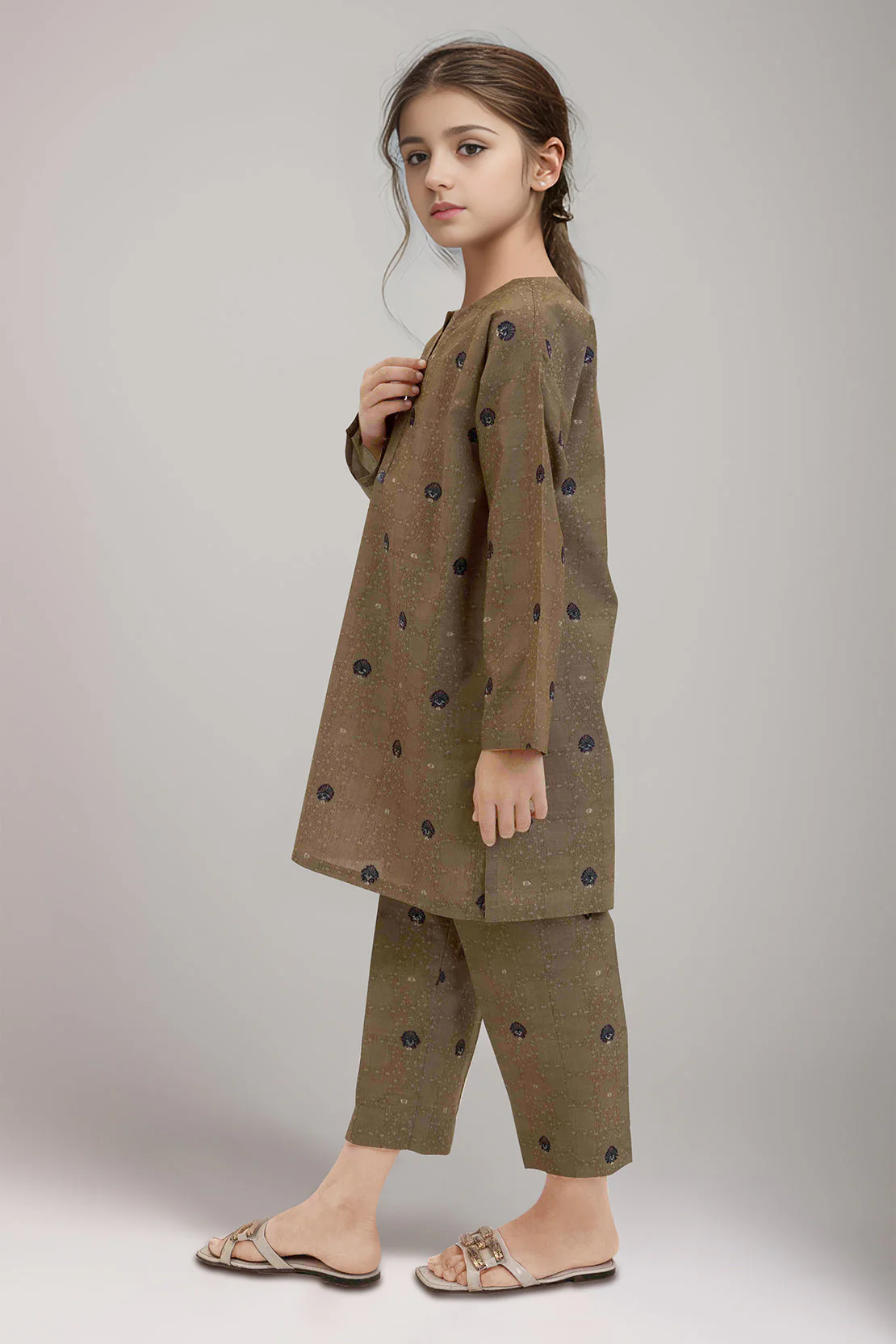 Stitched Cotton Jacquard Shirt/trouser For Kids - Image 2