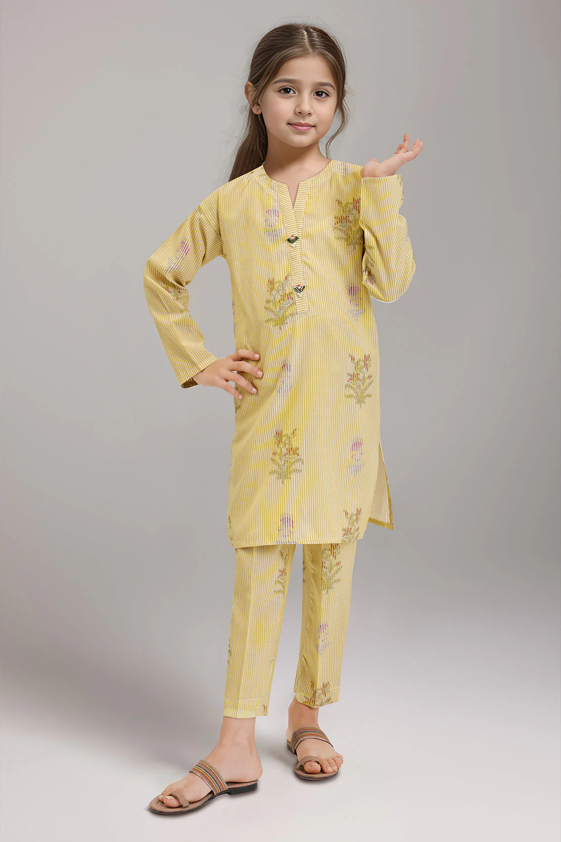 Stitched Cotton Jacquard Shirt/trouser For Kids