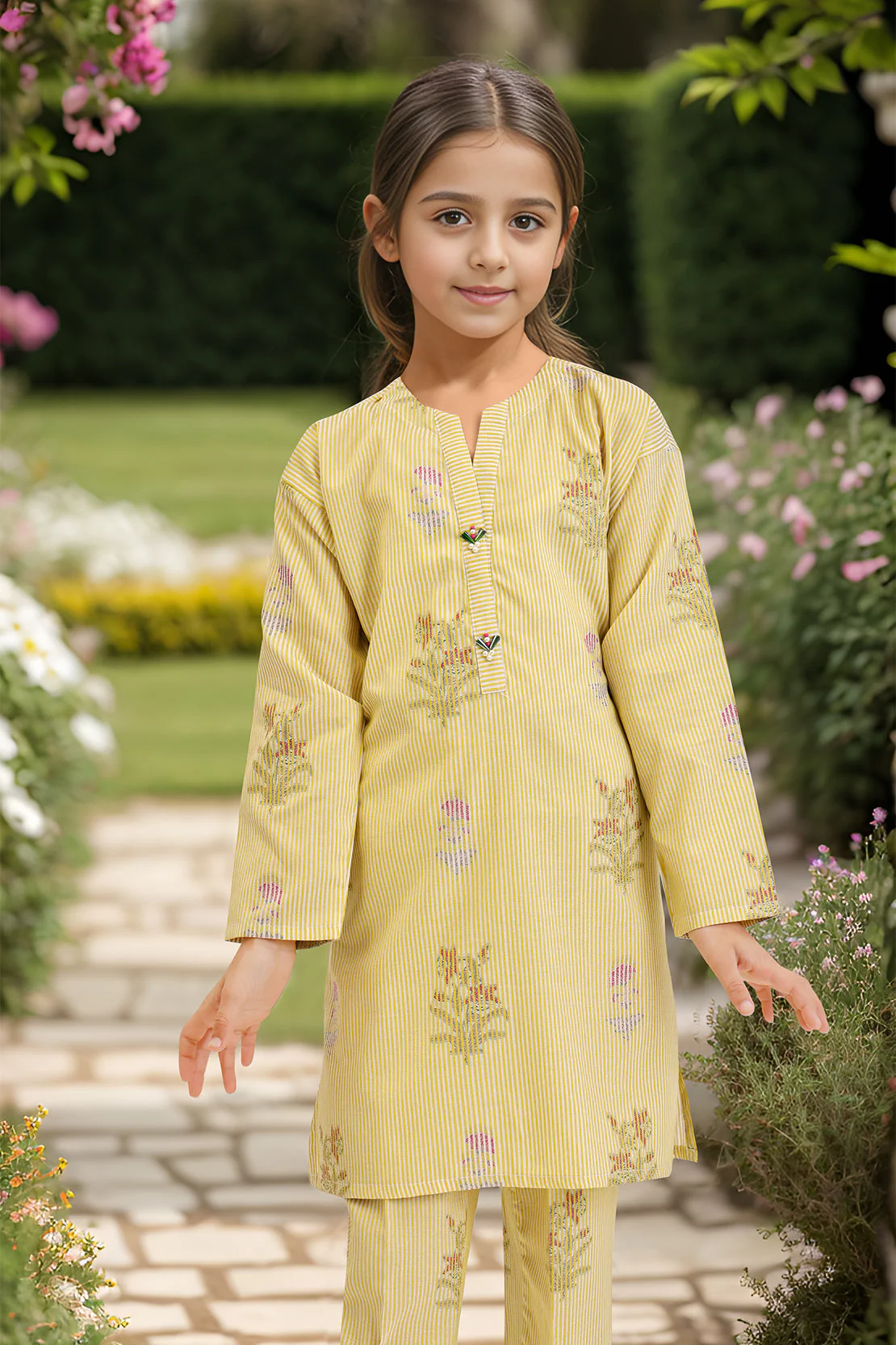 Stitched Cotton Jacquard Shirt/trouser For Kids - Image 2