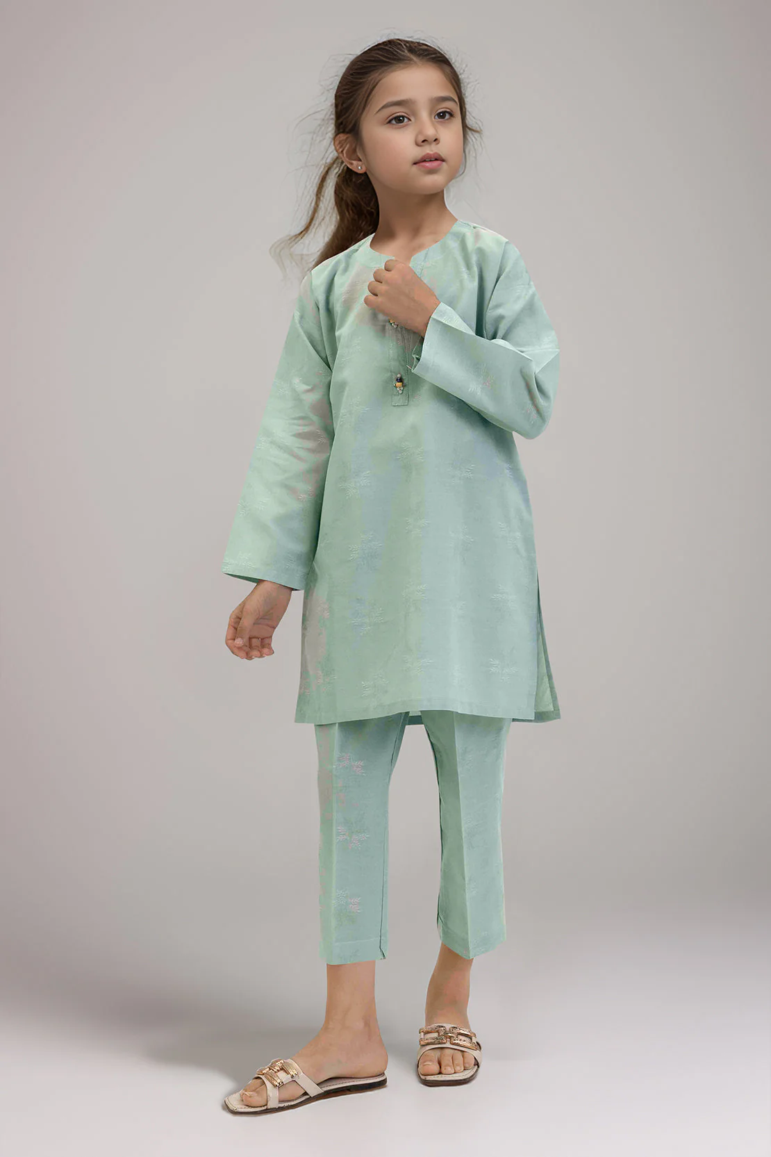 Stitched Cotton Jacquard Shirt/trouser For Kids