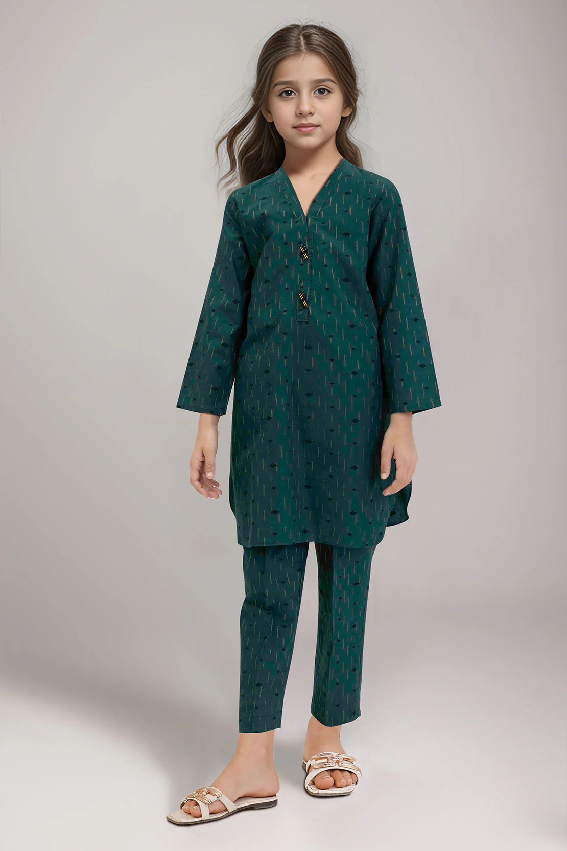 Stitched Cotton Jacquard Shirt/trouser For Kids