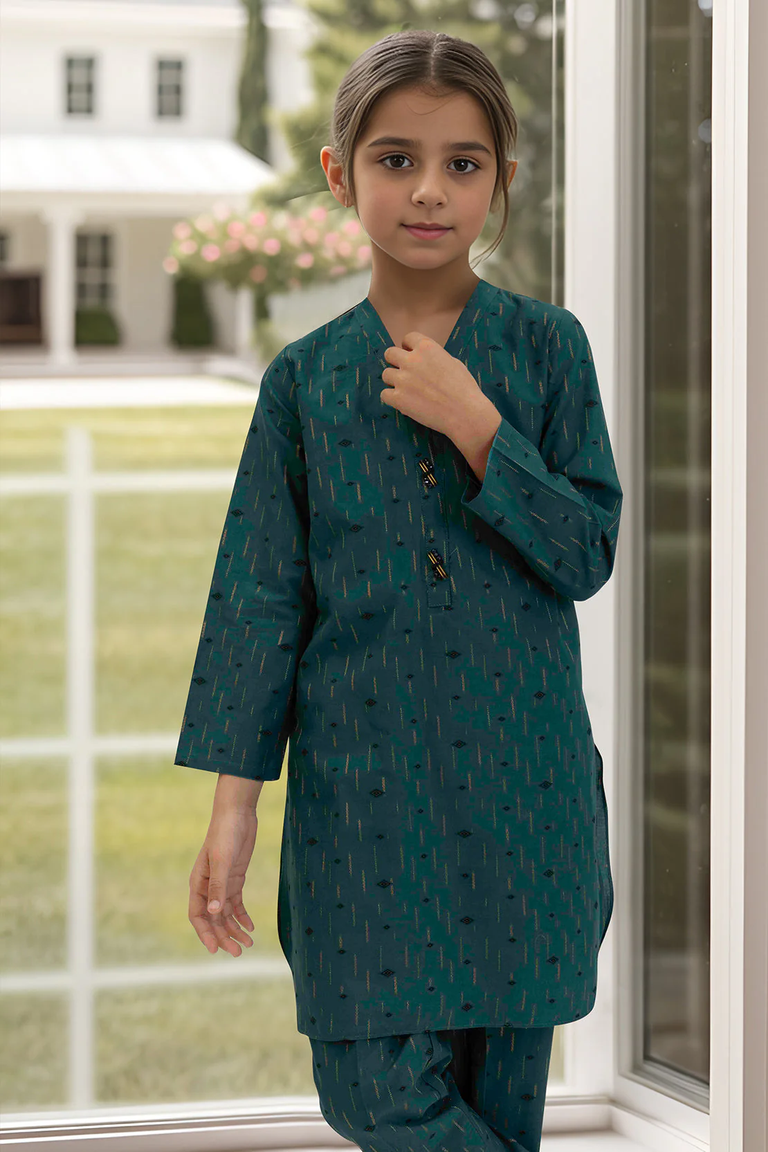 Stitched Cotton Jacquard Shirt/trouser For Kids - Image 3