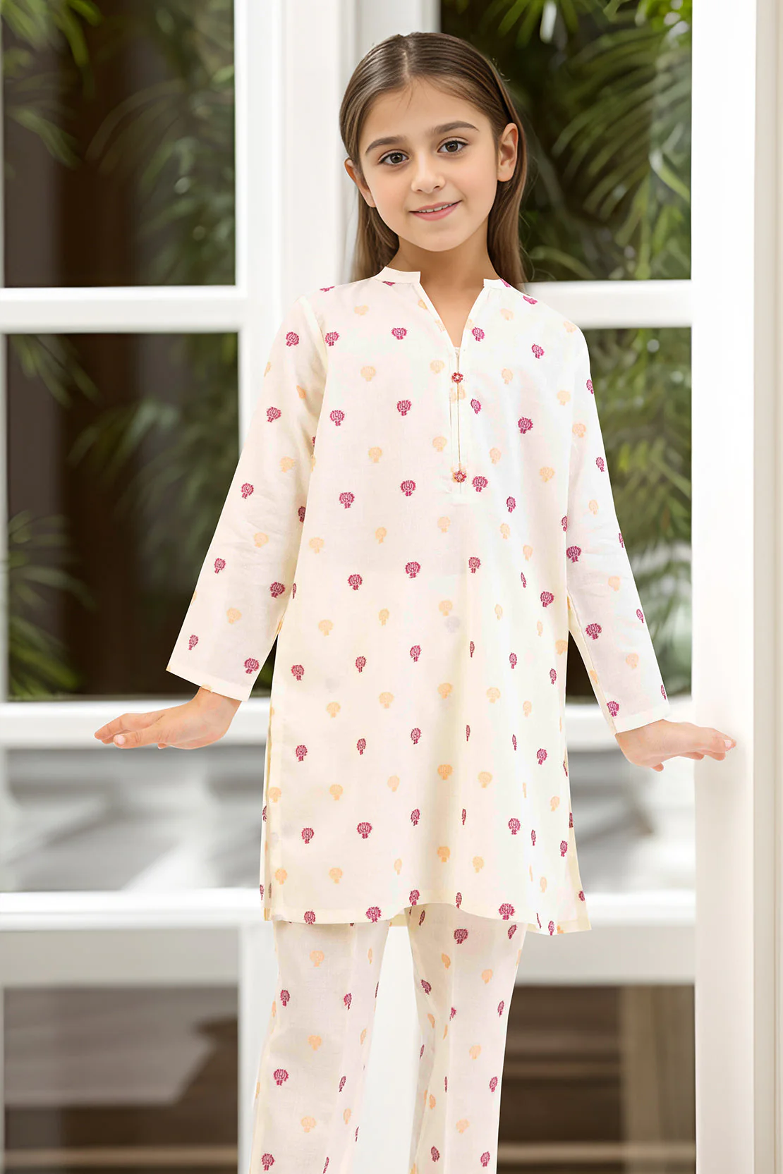 Stitched Cotton Jacquard Shirt/trouser For Kids - Image 2