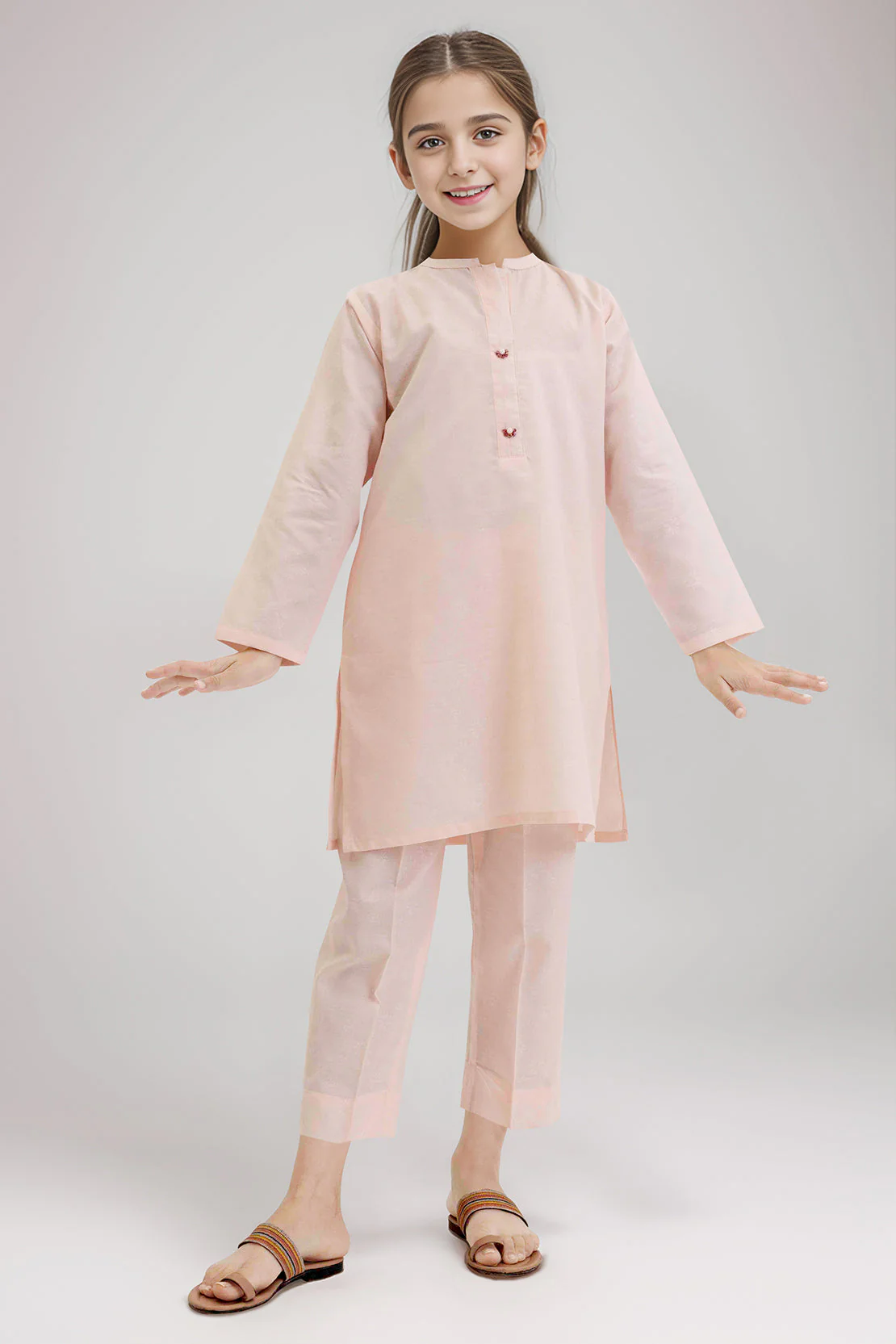 Stitched Cotton Jacquard Shirt/trouser For Kids