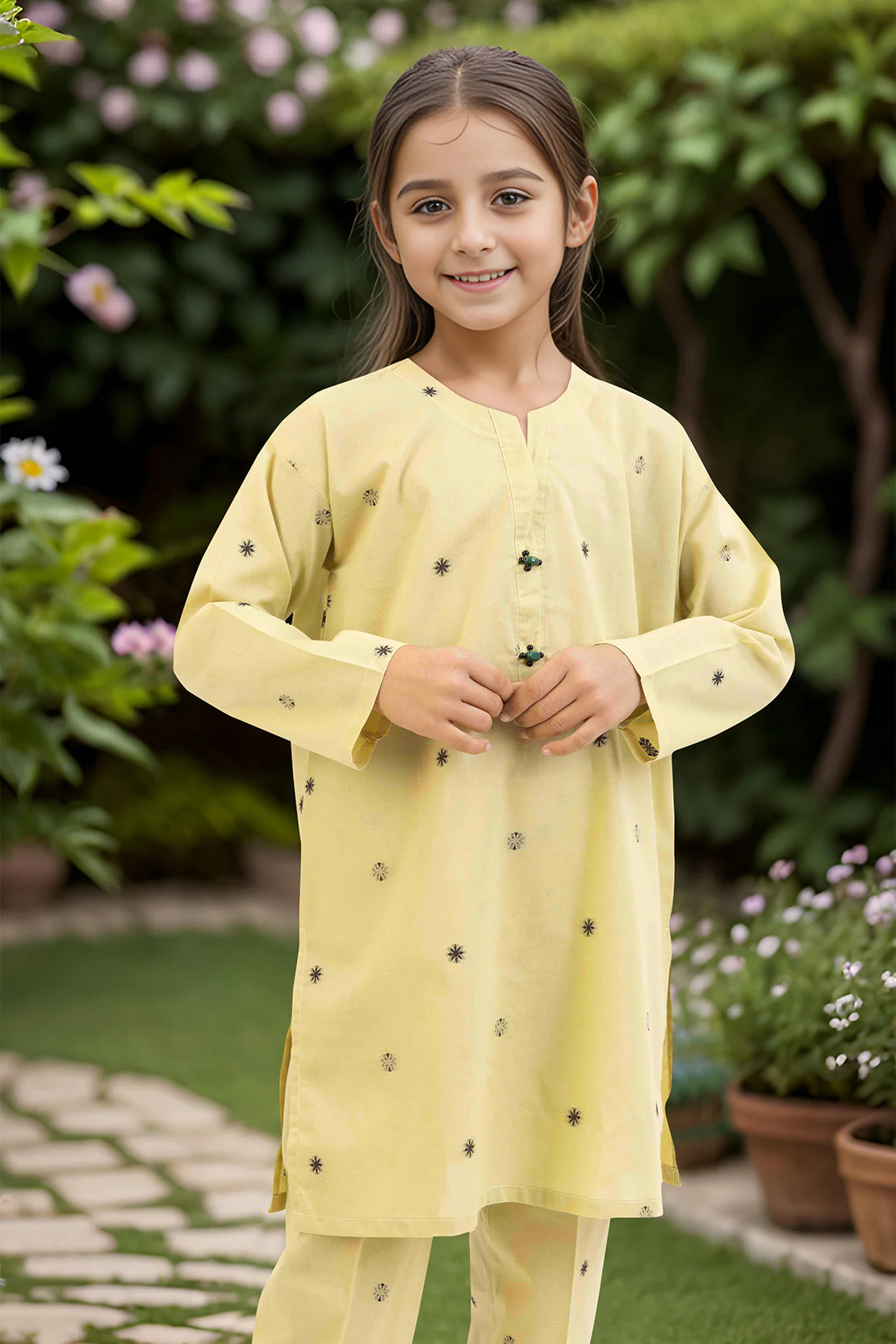 Stitched Cotton Jacquard Shirt/trouser For Kids - Image 2