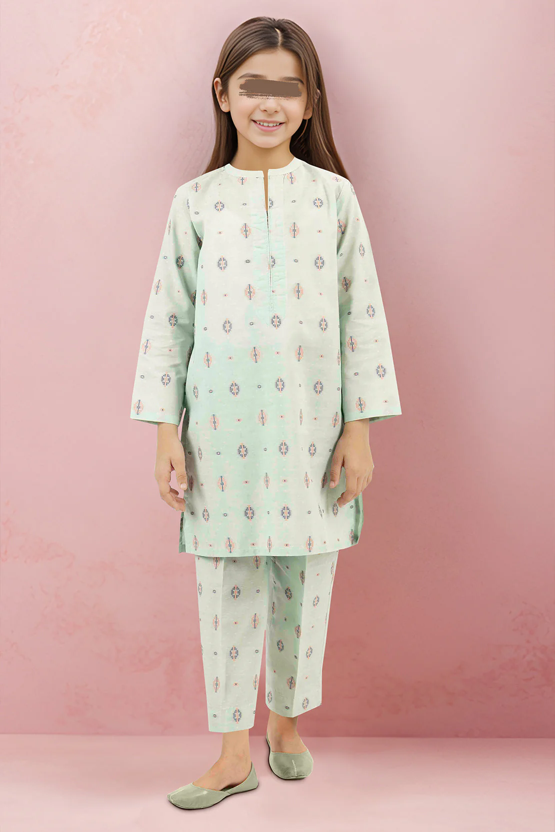 Stitched Cotton Jacquard Shirt/trouser For Kids