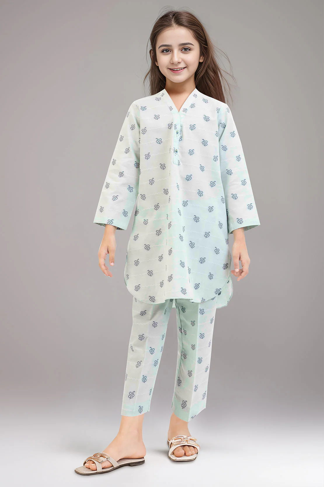 Stitched Cotton Jacquard Shirt/trouser For Kids