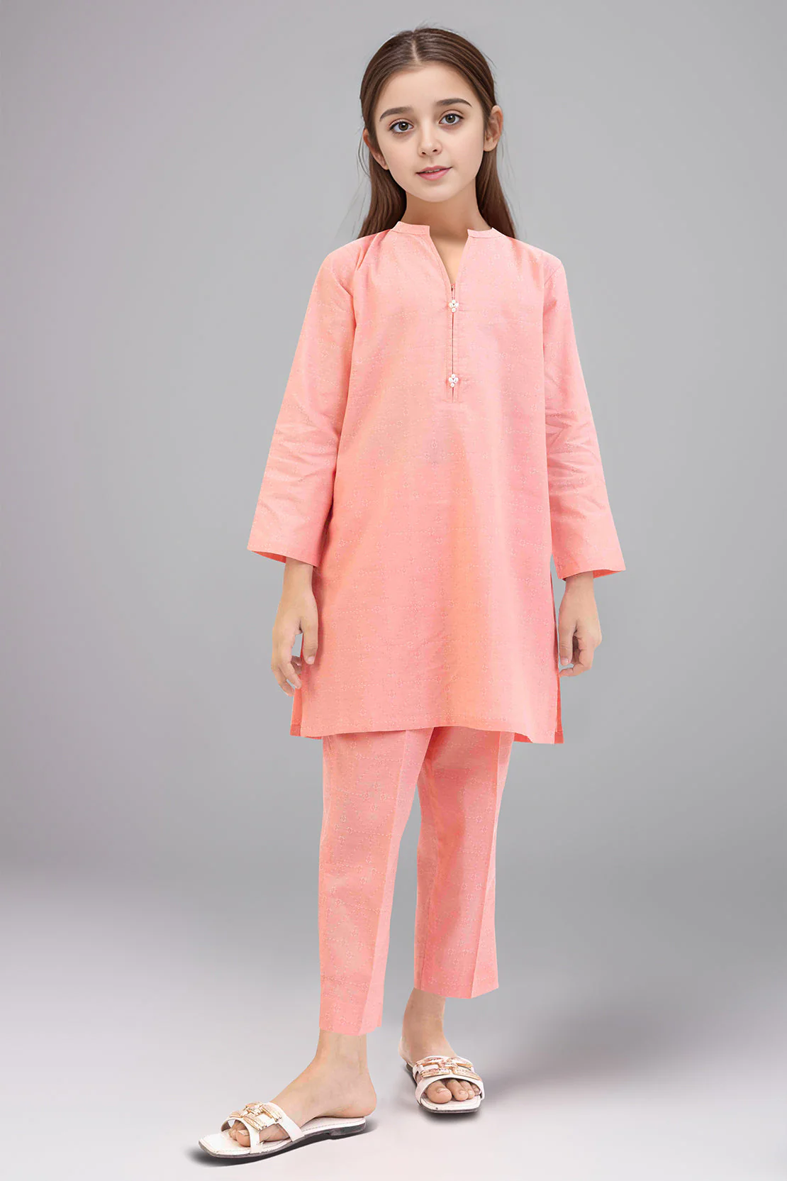 Stitched Cotton Jacquard Shirt/trouser For Kids