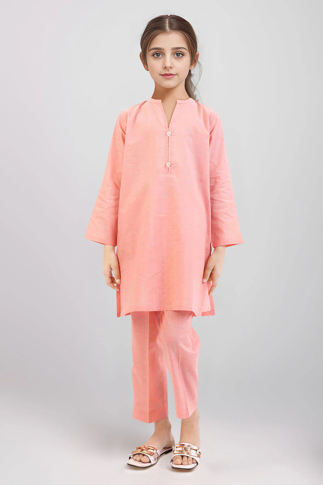 Stitched Cotton Jacquard Shirt/trouser For Kids - Image 2