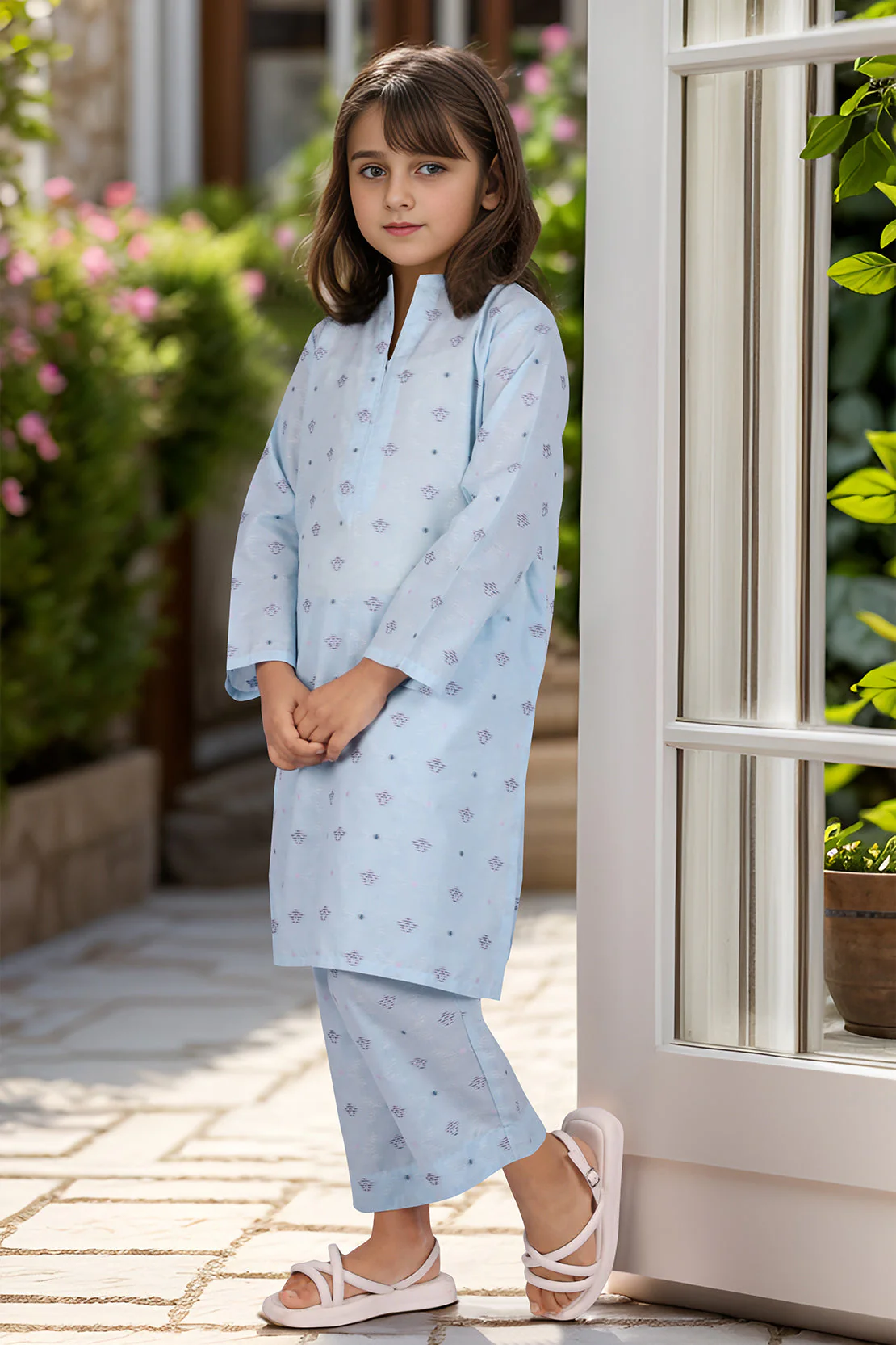 Stitched Cotton Jacquard Shirt/trouser For Kids - Image 2