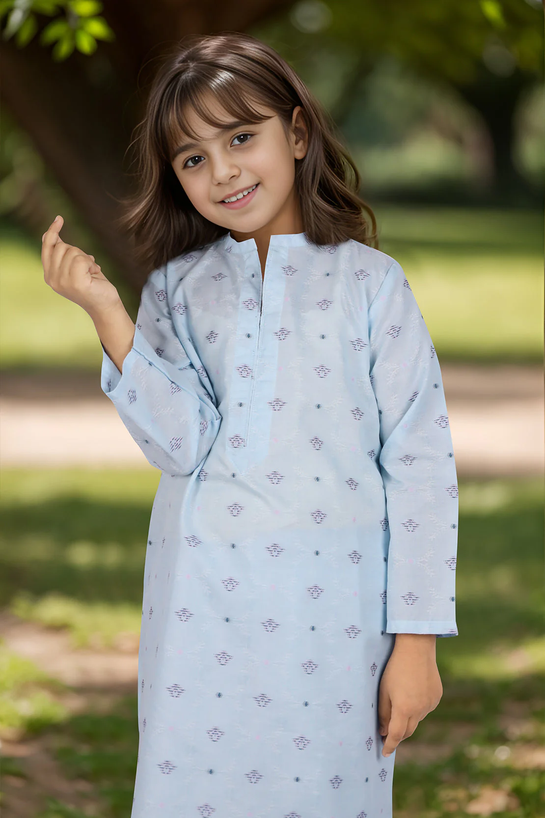 Stitched Cotton Jacquard Shirt/trouser For Kids - Image 3